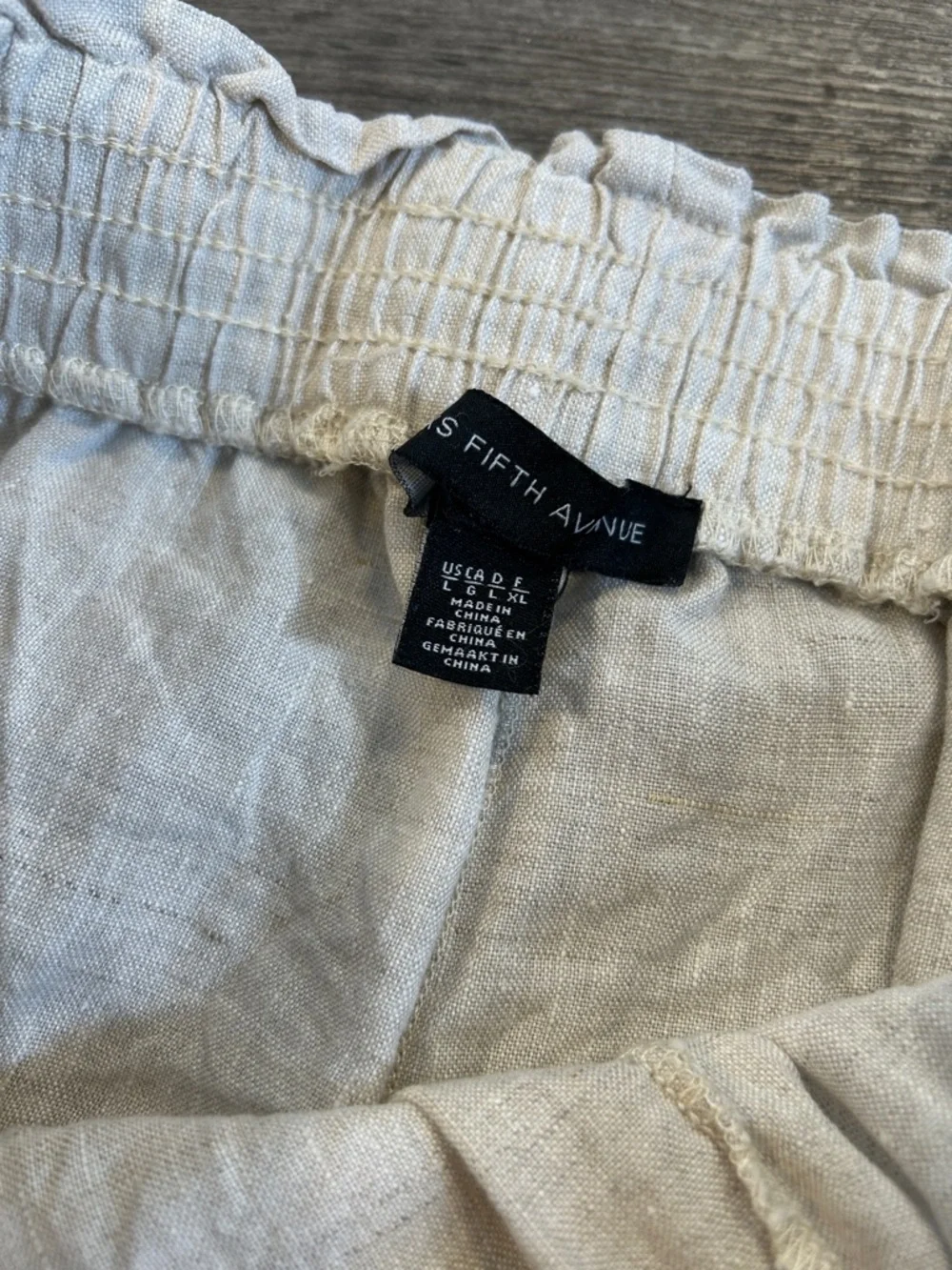 Saks Fifth Avenue Linen Pants L Elastic Waist Wide Leg Ivory - Picture 3 of 8